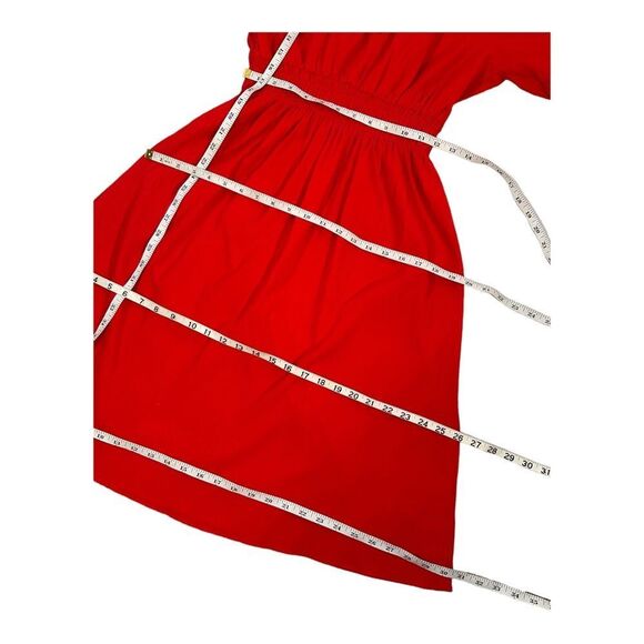 H &M Women Size XS Red Dress Tie Neck Bohemian Short Sleeve Stretch Waist - Picture 14 of 16